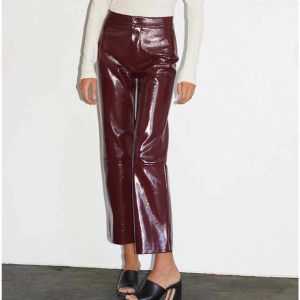LNA Faux Leather Patent Crinkle Pants Size Large Wine